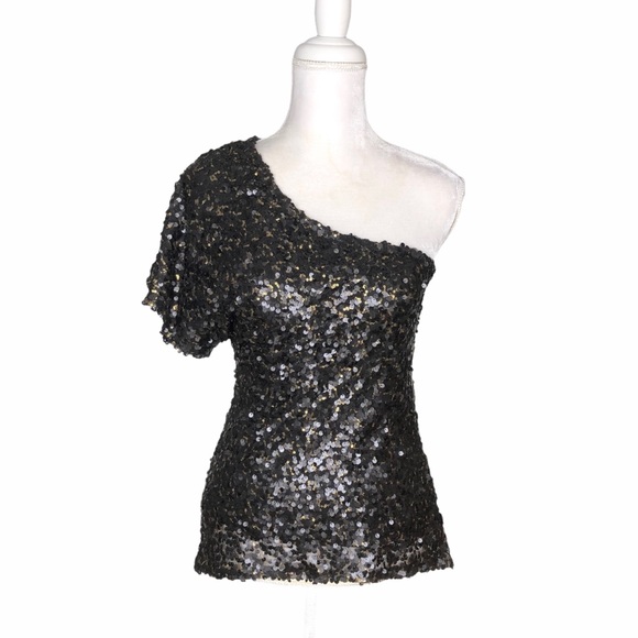 black sequin one shoulder top